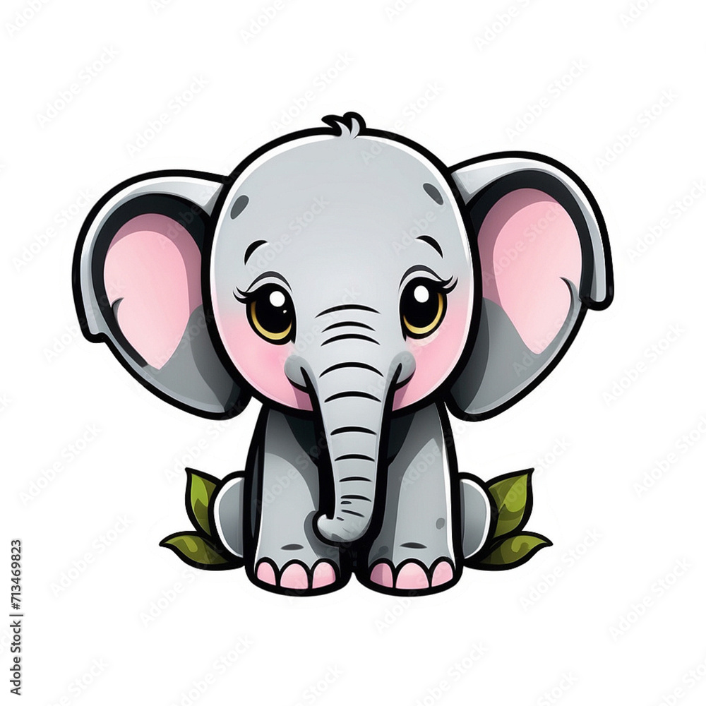 Naklejka premium Adorable Baby Elephant Bliss Sticker: Charming Little Elephant with Playful Ears and Gentle Eyes, the Perfect Companion to Bring a Wholesome Touch to Your Devices and Belongings, generative ai