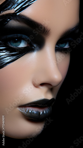 Women with futuristic makeup on a dark background. Vertical orientation