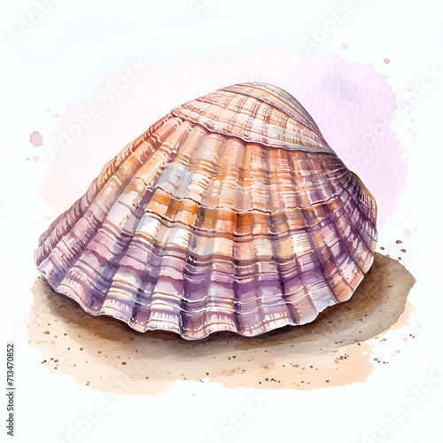  A beautifully detailed watercolor illustration of a seashell with rich textures and colors, perfect for themes related to marine life, beach decor, or artistic nature studies