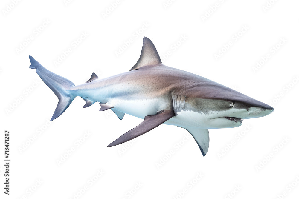 Shark with isolated on transparent background, side view. Aggressive marine predator
