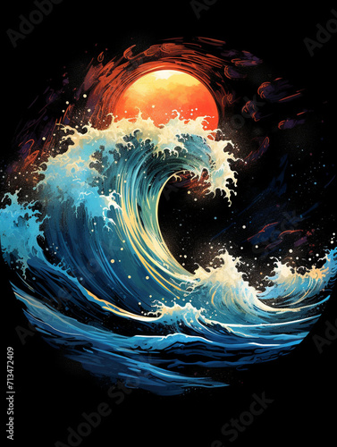 T-shirt design  a powerful ocean wave  caught in the moment just before it crashes  rendered in the fluid and vibrant watercolor created with Generative Ai