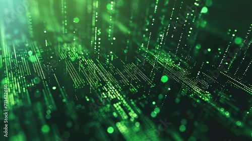 Green pixelated background illustrating a digital data point pattern, representative of digital technology. Generative AI. photo