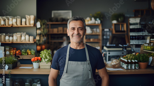 Middle Age Small Shop Owner Standing and Looking to Camera - Business Portrait