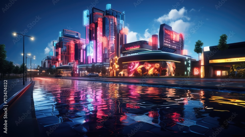 Fototapeta premium luxury casino , exterior view, neon colors