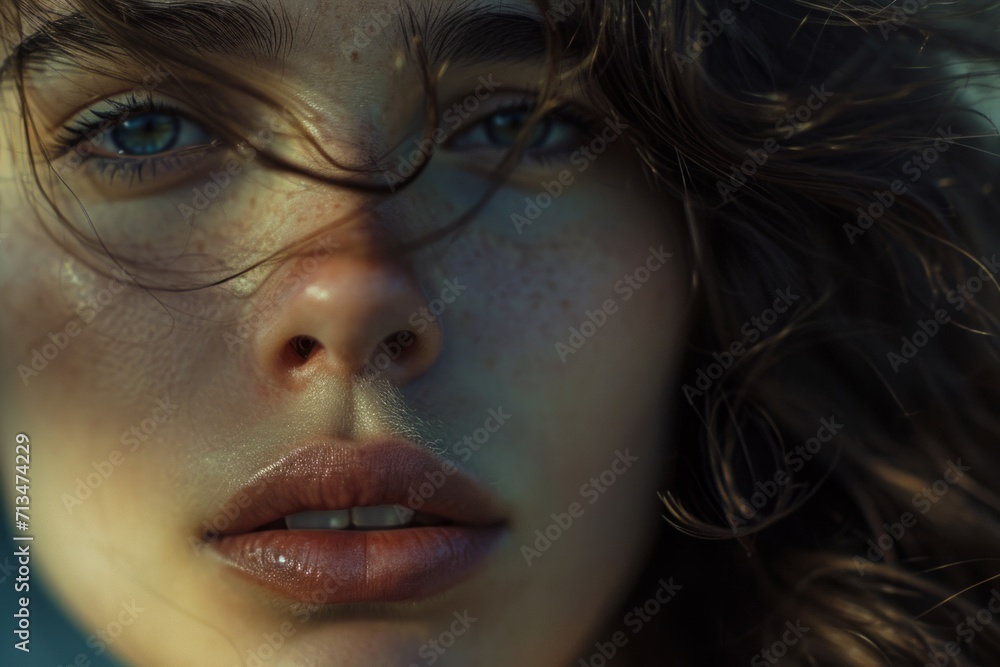 Intimate portrait of a young woman, highlighting her natural beauty and the delicate texture of her skin. Intimate portrait of a young woman, highlighting her natural beauty and the delicate texture of her skin.