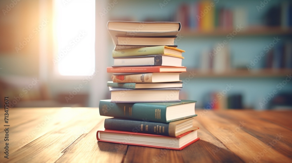 A stack of books, a book upside down Ai generated art