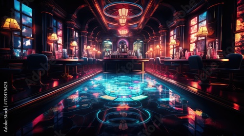 luxury casino, interior view, neon colors © cristian