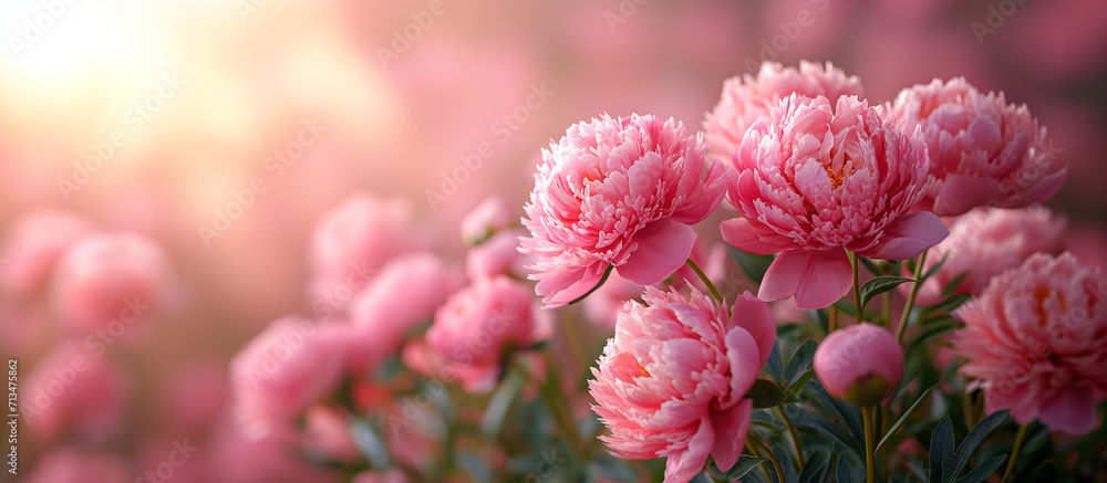 Pink peonies flower background. Floral wallpaper, banner. February 14, valentine's day, love, 8 march women's day theme. Mother's day. Pink peonies flower background. Floral wallpaper, banner. February 14, valentine's day, love, 8 march women's day theme. Mother's day.