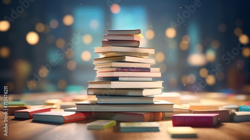 A stack of books, a book upside down Ai generated art