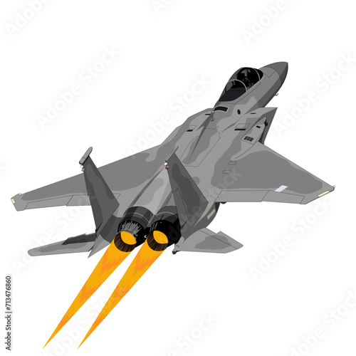 F-15C  Air Superiority Fighter Afterburner Take Off Vector Drawing - For Patches, Posters and Other Merchandise