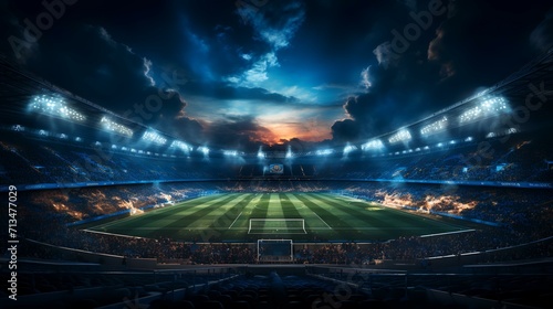 Digital Football Stadium View Illuminated by Bright Lights