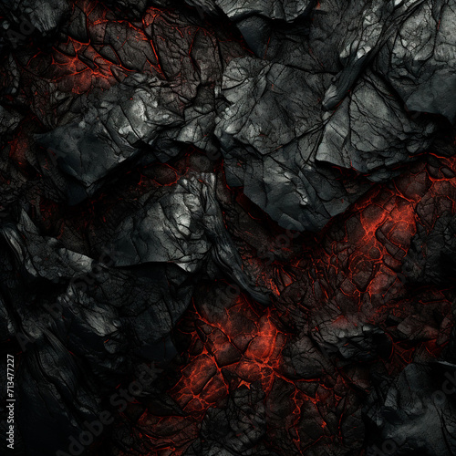Super close-up of black charcoal wood on fire, you can see the burning wood, barbecue. Cracked texture, cracks, fire. 3D rendering design illustration.