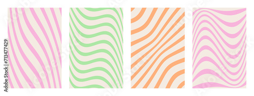 Groovy hippie 70s backgrounds. Waves, swirl, twirl pattern. Twisted and distorted vector texture in trendy retro psychedelic style. Y2k aesthetic