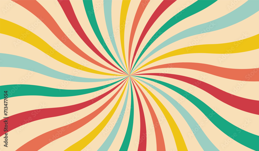 Groovy retro swirl burst, summer and carnival background. Vector illustration Groovy retro swirl burst, summer and carnival background. Vector illustration