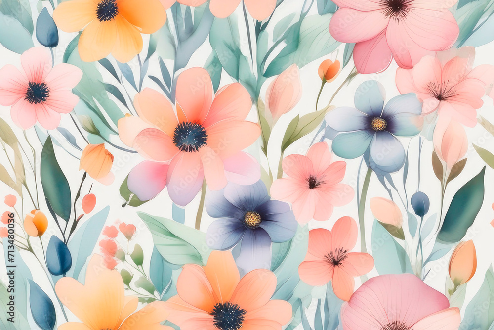 Watercolour floral seamless pattern with spring flowers. Watercolour floral seamless pattern with spring flowers.