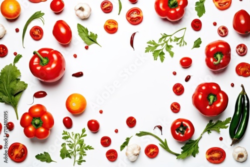  a table topped with lots of different types of tomatoes and other fruits and vegetables on top of a white surface.