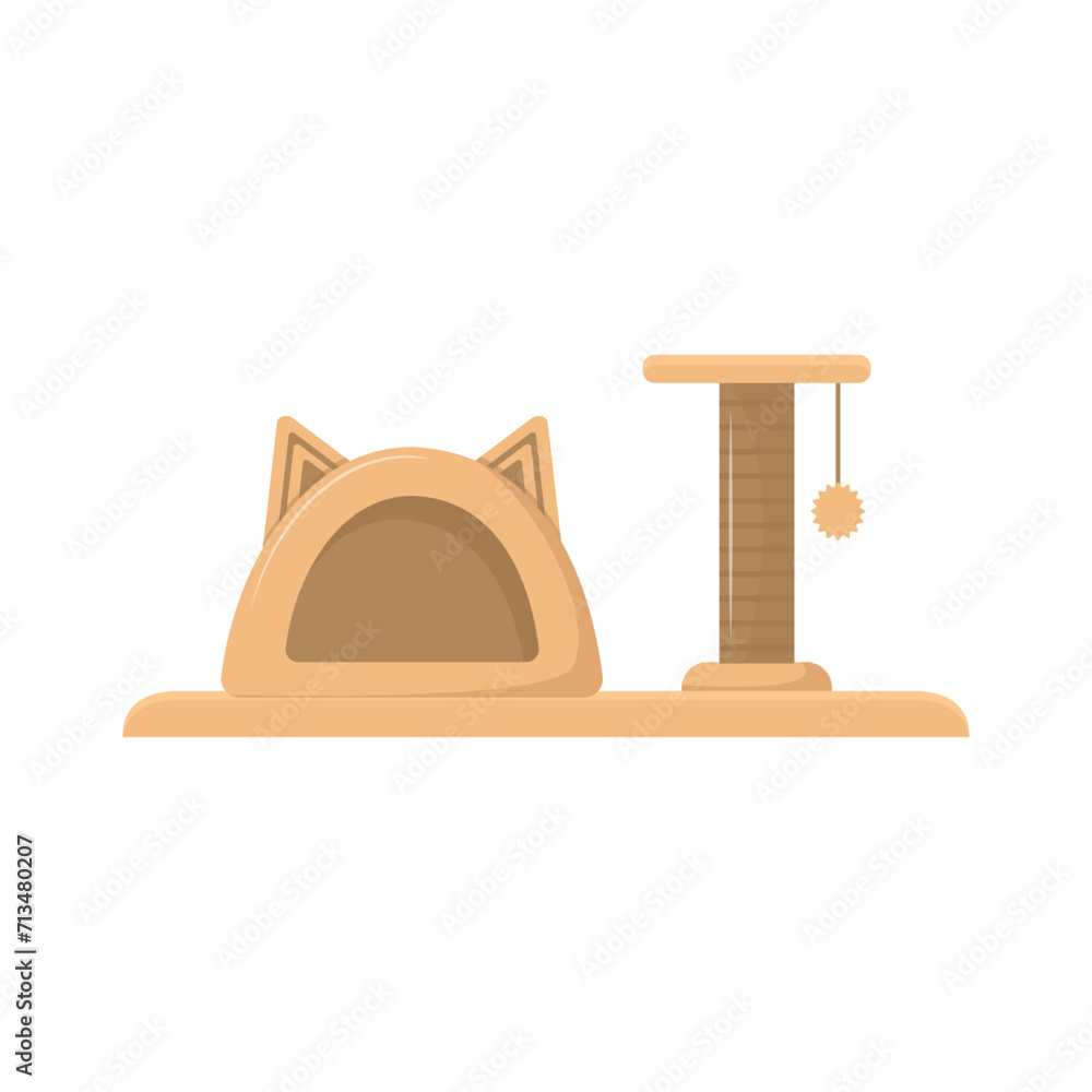 Pet cat house icon cartoon vector. Tower post. Cat playful
