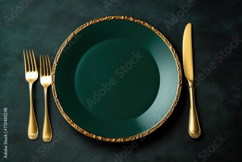  a close up of a plate with a fork and knife next to a plate with a knife and fork on it.