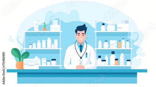 a pharmacist , icon illustration, flat design 
