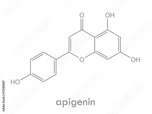 Apigenin structure. Molecule of natural flavonoid found in chamomile and many other plants.