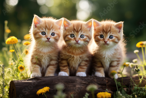 Cute red kittens on a background of grass © Michael