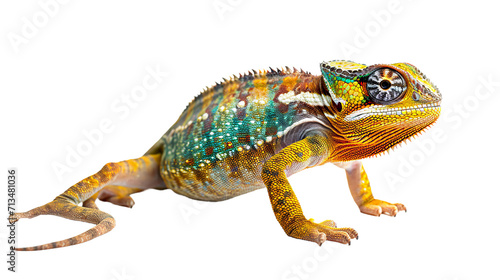 Colorful Chameleon Resting on White Surface