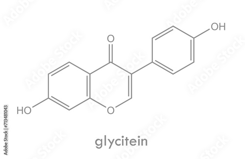 Glycitein structure. Molecule of isoflavone phytoestrogen found in soybean.