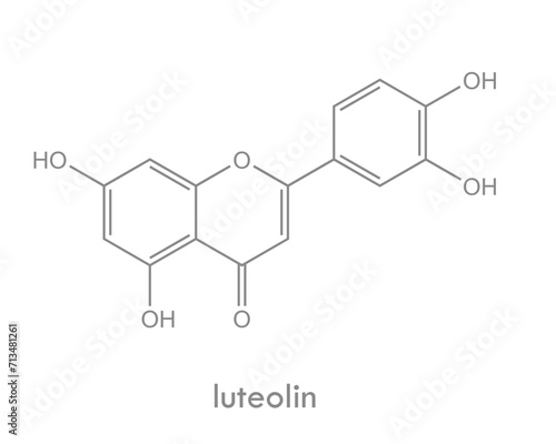 Luteolin structure. Molecule of flavonoid and yellow dye compound found in many plants.
