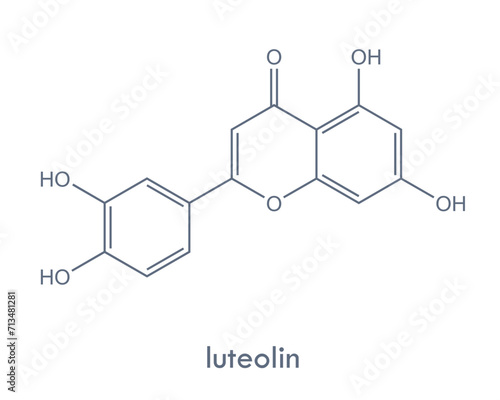 Luteolin structure. Molecule of flavonoid and yellow dye compound found in many plants.