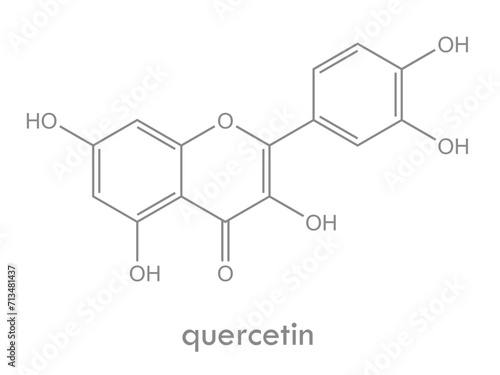 Quercetin structure. Molecule of flavonol (flavonoid) found in many plants.