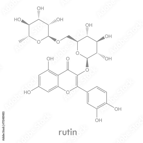 Rutin structure. Glycoside of quercetine and rutinose found in citrus plants.