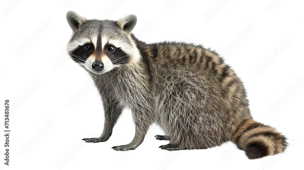 Raccoon Standing on White Background, Wildlife Photography
