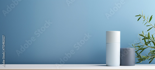 Modern cream packaging on a blue background, generative AI