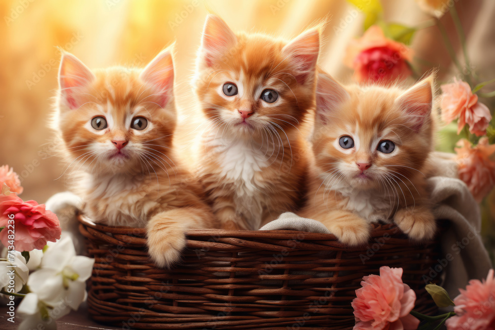 Cute red kittens in a wicker basket Cute red kittens in a wicker basket