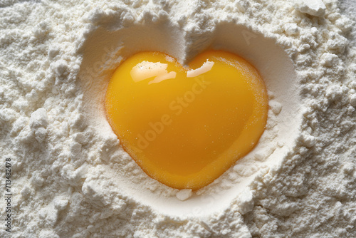Heart-Shaped Egg Yolk on Soft Flour
