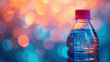A water bottle, vibrant colors, dynamic lighting,pastel bokeh background