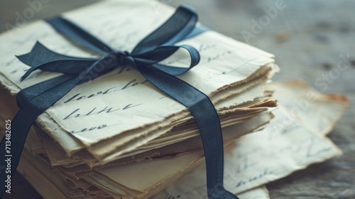 A stack of realistic love letters with a ribbon