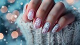 beautiful, eye catching winter nail art, viral photo, Beautiful lighting,pastel bokeh background