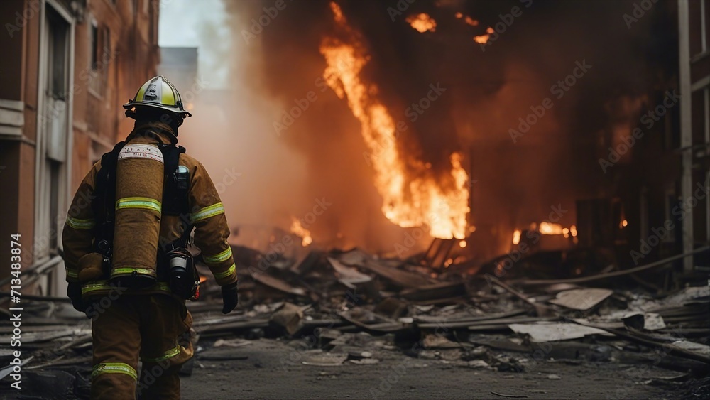 fireman in action A heroic firefighter risking his life, searching for survivors in a burning building fireman in action A heroic firefighter risking his life, searching for survivors in a burning building
