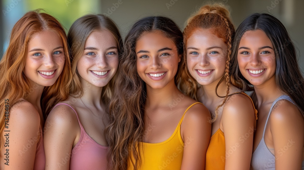 Group of happy young women smiling together outdoors Group of happy young women smiling together outdoors