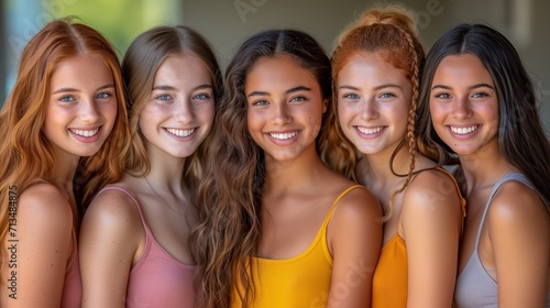 Group of happy young women smiling together outdoors © OKAN