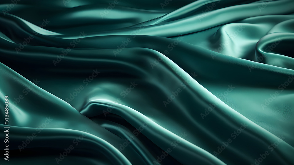 Elegant green satin fabric with rippled wave pattern Elegant green satin fabric with rippled wave pattern