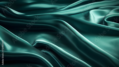 Elegant green satin fabric with rippled wave pattern