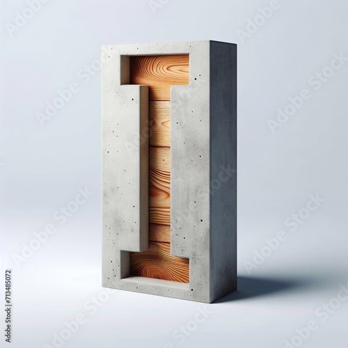 Fototapeta Naklejka Na Ścianę i Meble -  I letter shape created from concrete and wood. AI generated illustration