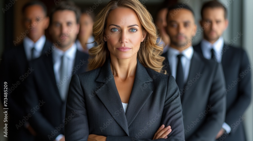 Confident businesswoman leading a team of professionals in modern office Confident businesswoman leading a team of professionals in modern office