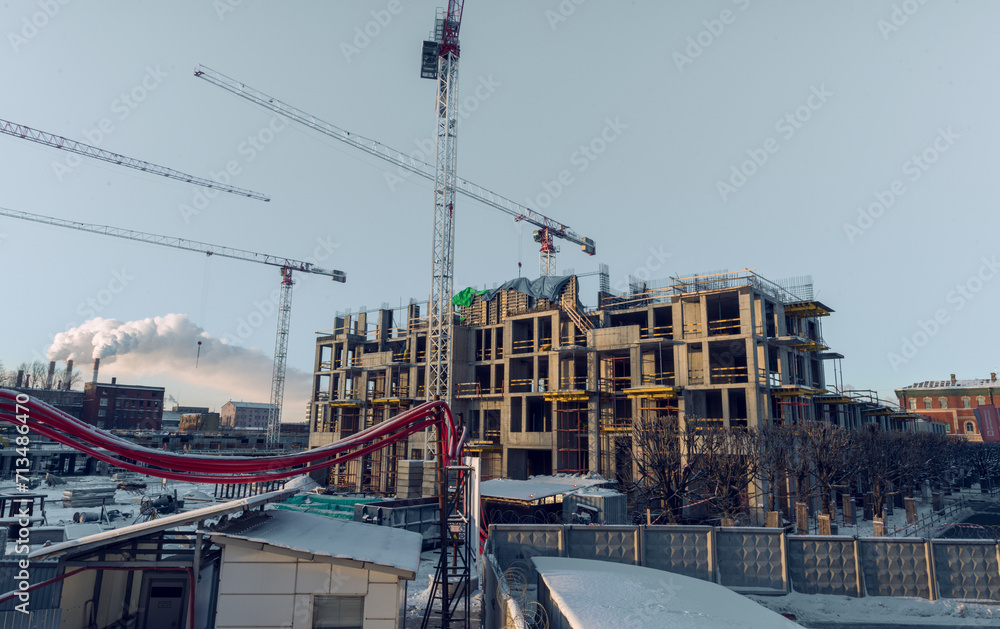 Construction site with unfinished residential building