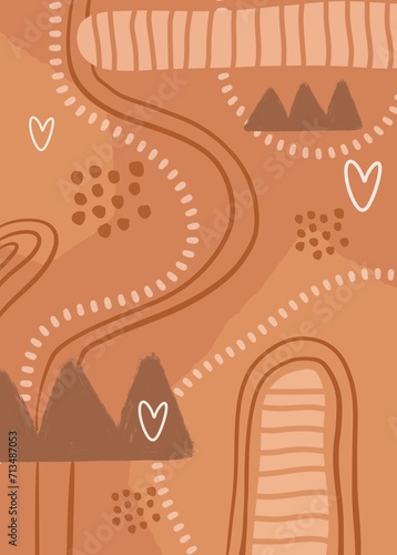 hand drawn boho minimal background, orange abstract  background