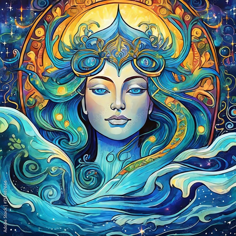 Celestial Aquarius Zodiac Goddess