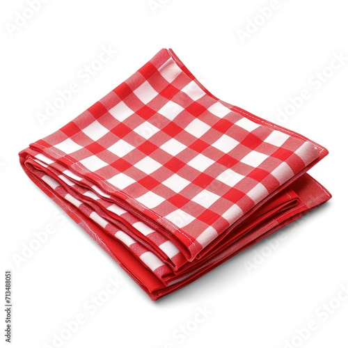  Checkered gingham folded red picnic cloth isolated on white