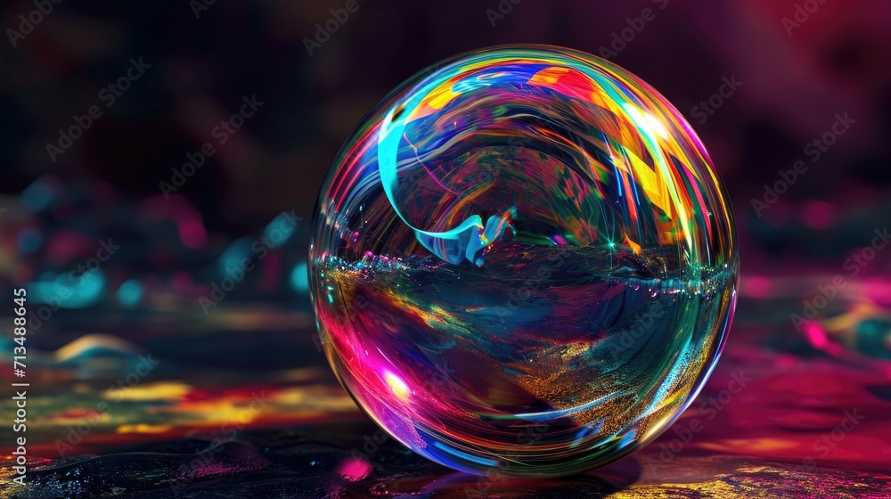 Colorful soap bubble on a dark background. Close-up Colorful soap bubble on a dark background. Close-up